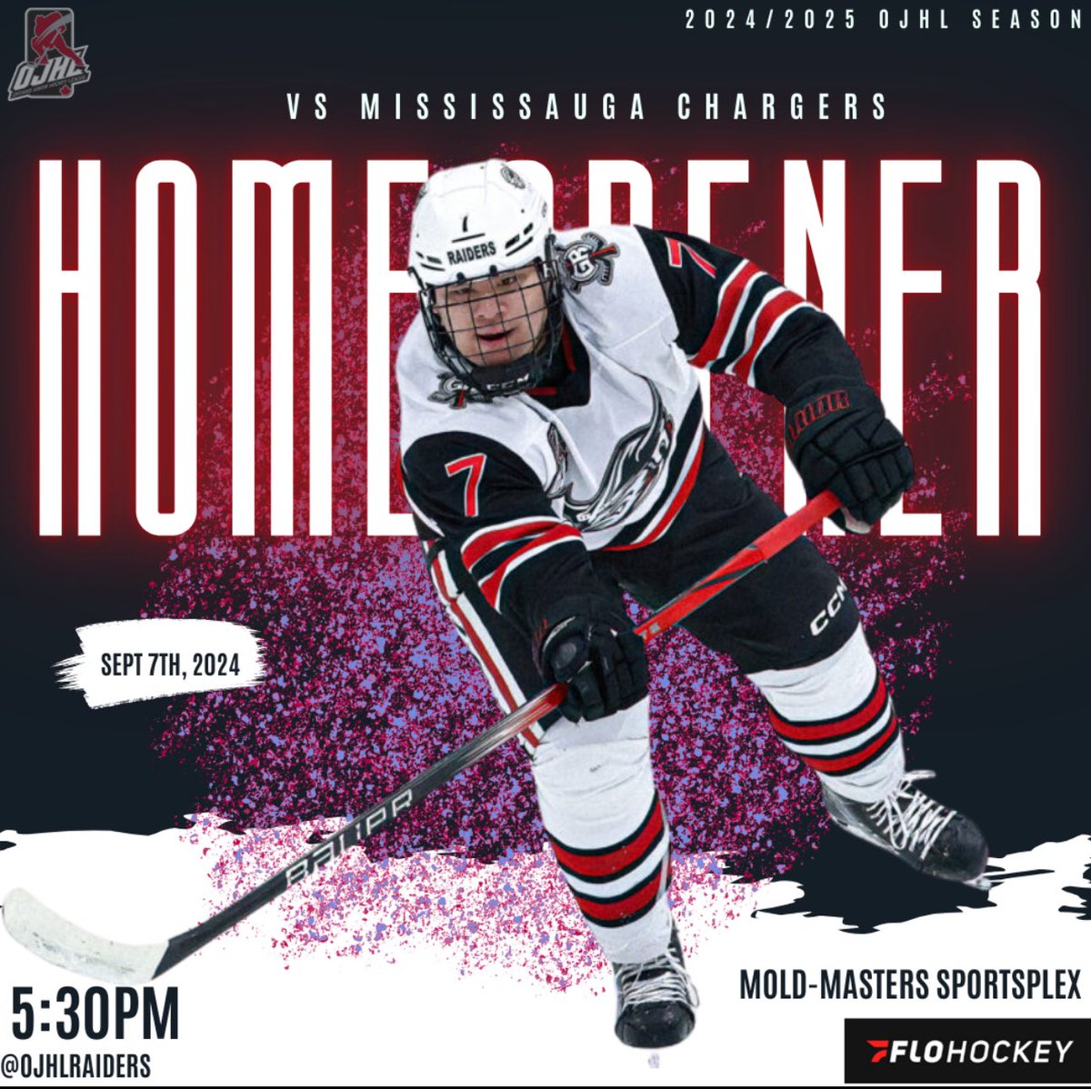 The Regular Season is upon us! 

Your Georgetown Raiders are set to defend the Raiders Den Saturday Sept 7th, at 5:30pm against the Mississauga Chargers! 

For each admission to the home opener, you will be automatically entered to win a "Raiders Goodie Pack" Don't miss it!
