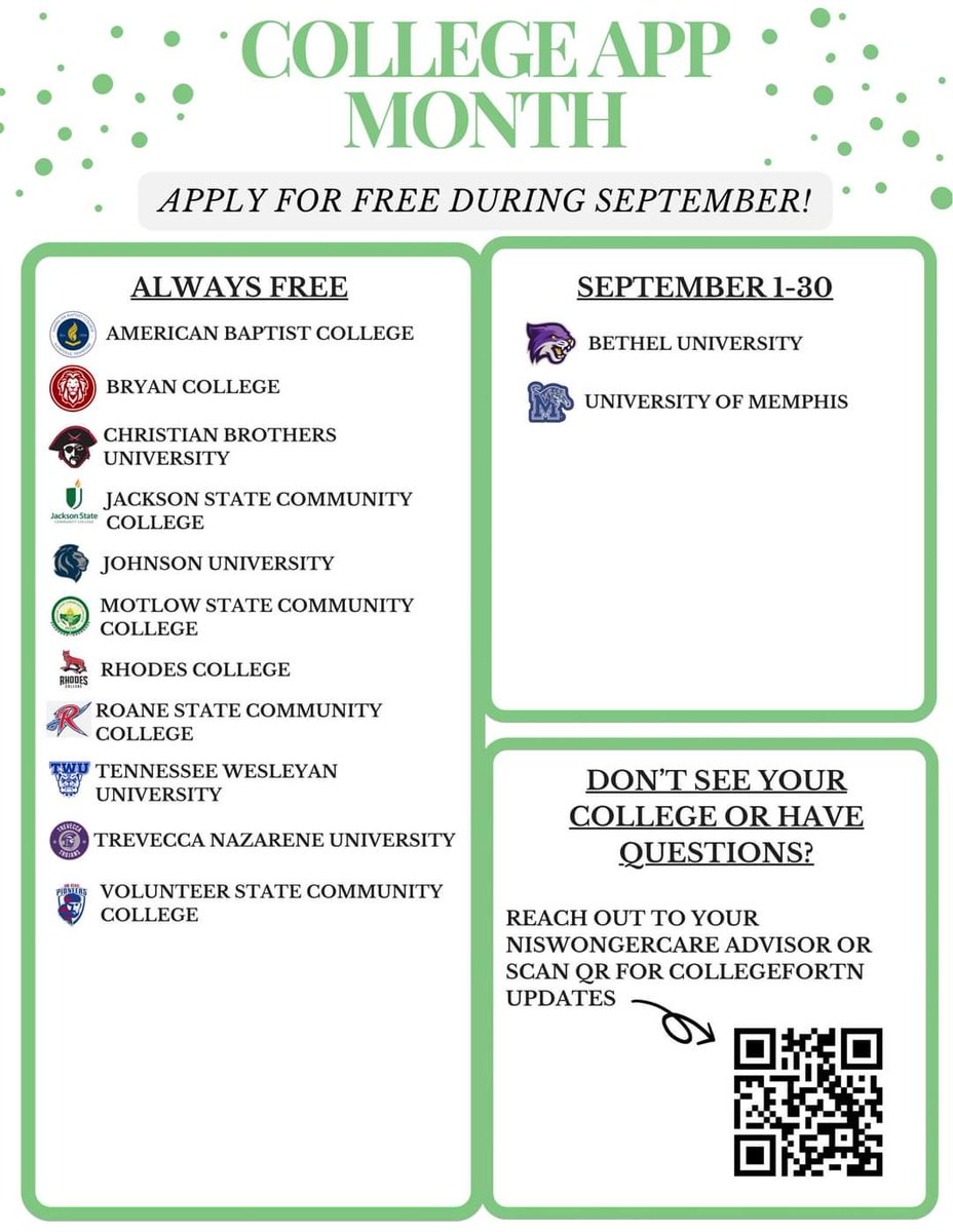 ✨PART 2✨ More colleges added for College App Month! 🎓 Don’t see your dream school? Contact your school counselor or contact the admissions office at your school to get the scoop on their free apps! 📚✨