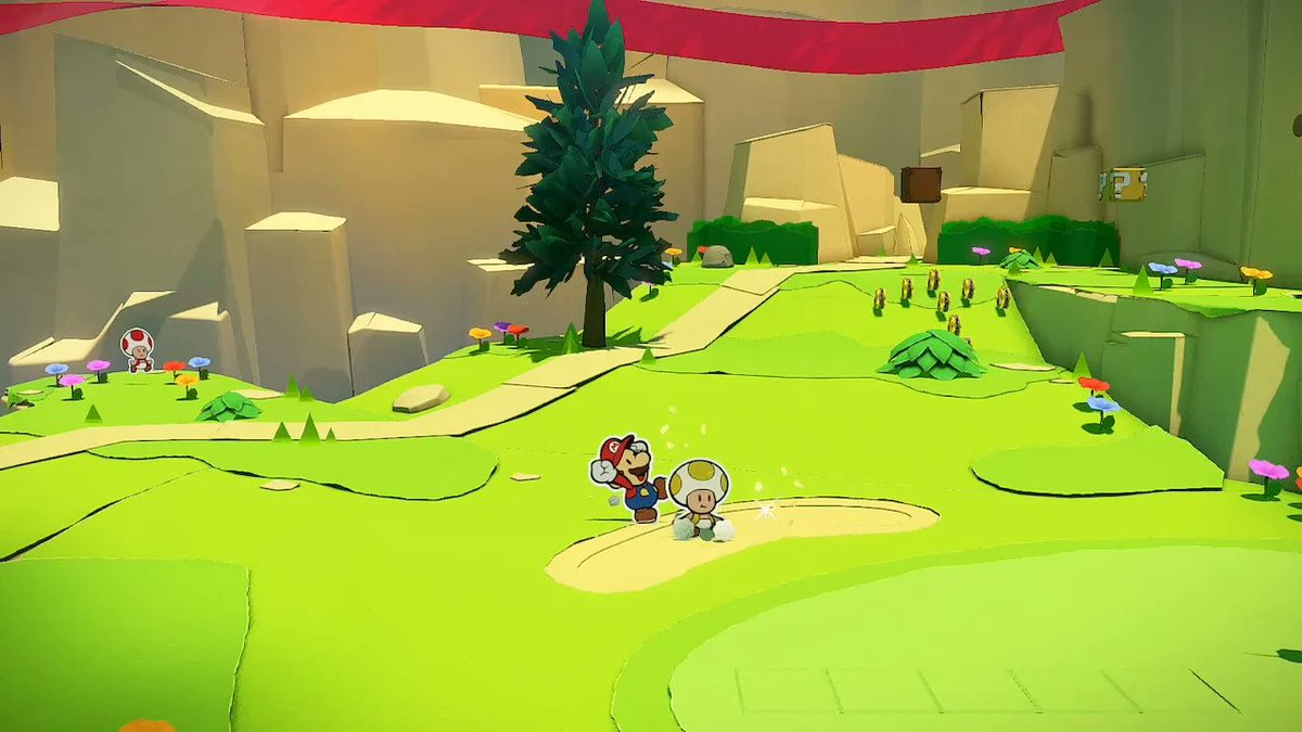 A yellow Toad is buried in the sand near the Goal Pole.