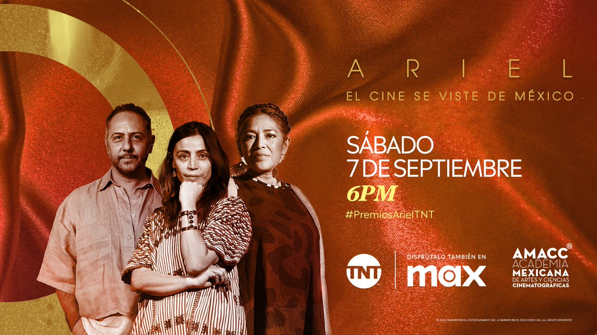Este 7 de septiembre, el cine se pinta de México. No te pierdas los #PremiosArielTNT 2024, a las 6pm, por TNT y Max. ¡Una noche para celebrar lo mejor del cine mexicano!