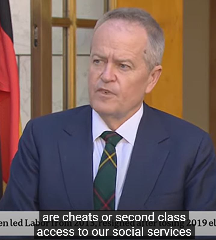 JulianAndrew63's tweet photo. Bill Shorten: "We will never again, I hope, see a chapter in Australia's modern history, where we assume that people on welfare are cheats or second class. Access to our social services system is a human right backed by our commitment to United Nations conventions."

Thanks Bill https://t.co/uMouHDEqdk