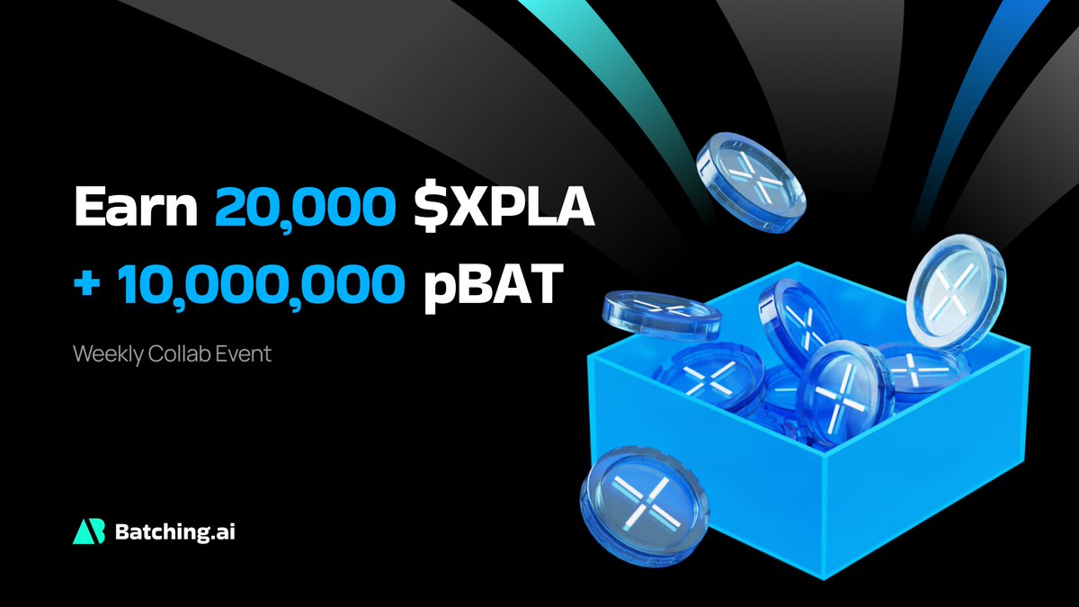 🎀 Collab Event Launched

🚀 Exciting news! We've teamed up with <a href="/XPLA_Official/">XPLA</a>  for an exclusive AI &amp; NFT collaboration.
Experience creating your own AI-driven images with XPLA PAL NFT.

🎉 Don't miss out a total of 20,000 XPLA and 10M pBAT!

▶️ batching.ai