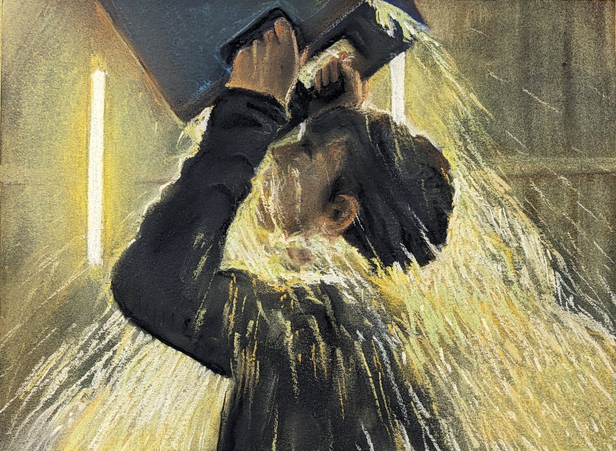 CanadianAr's tweet image. I'm working on a drawing of Kyra, and I'm having a rough go of it. I've decided that I need a break from drawing recognizable faces. 

Coloured Conté crayons and chalk pastel.
9" X 12"