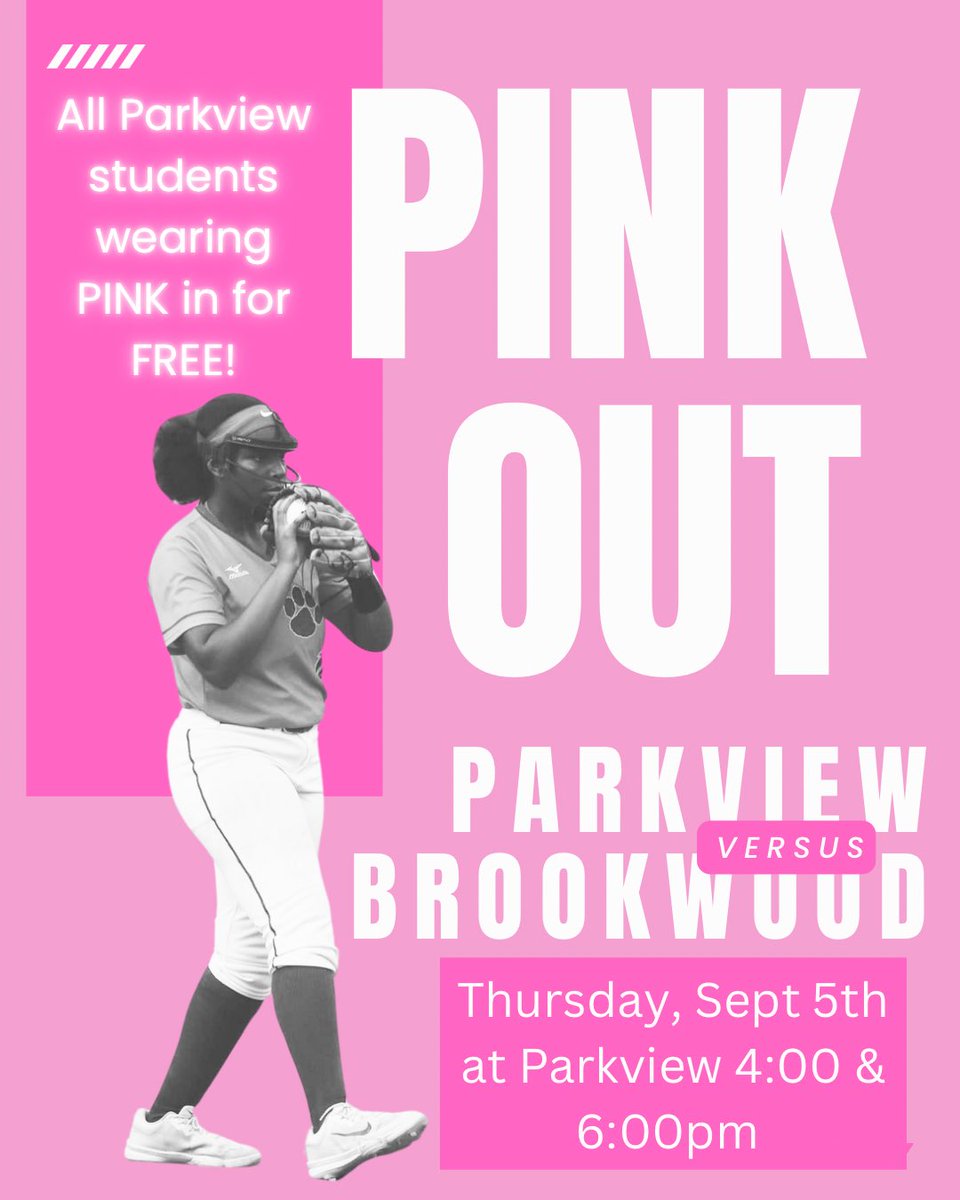 All Parkview students wearing PINK can get into our game vs. Brookwood! Come out tomorrow and support Team 31 at home.