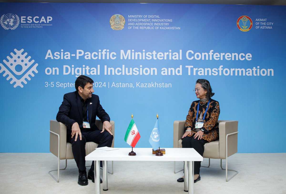 UN_Armida's tweet image. Pleasure to meet #Iran Minister Seyed Sattar Hashemi to review #ICT, #Digital4Dev cooperation with @UNESCAP. Using #AI for development of agriculture, power and electricity and smart transport will be key areas, along with early warning of disasters such as forest fires.
