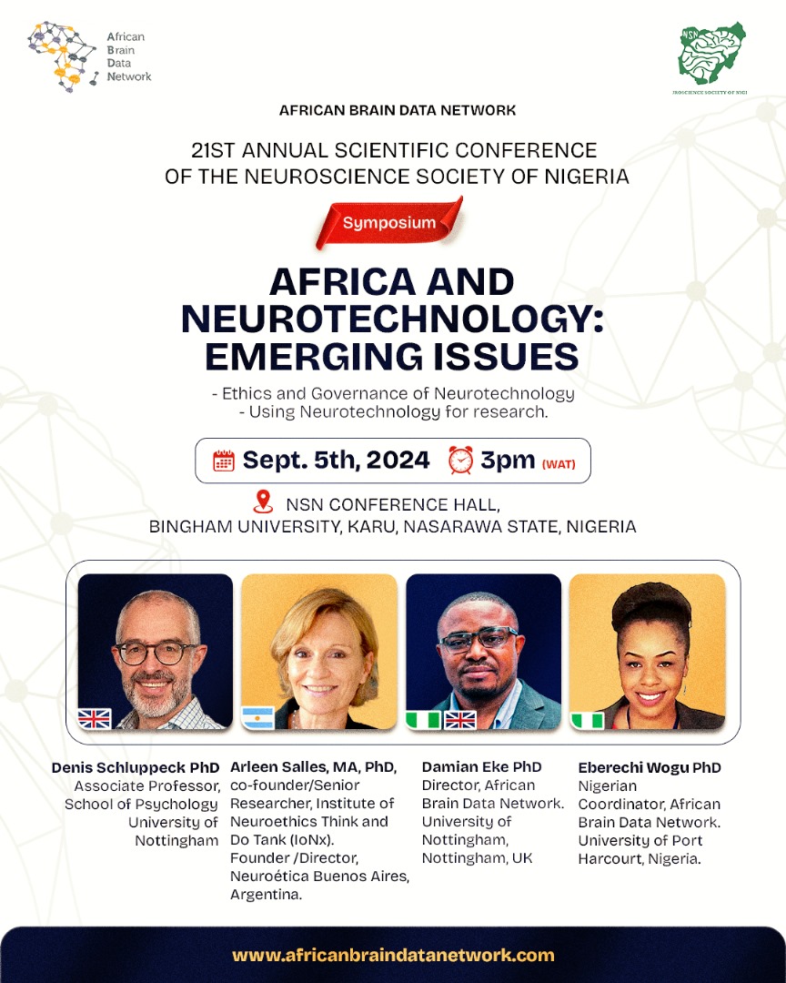 AFRICAN_BDN's tweet image. Join this symposium to learn more about the concept of Neurotechnology,
the Ethics and Governance of Neurotechnology and how to use Neurotechnologies for Research.
Time: 3pm WAT
Date: Thurs, 5th Sept, 2024
Meeting link
us06web.zoom.us/j/82987908785?…