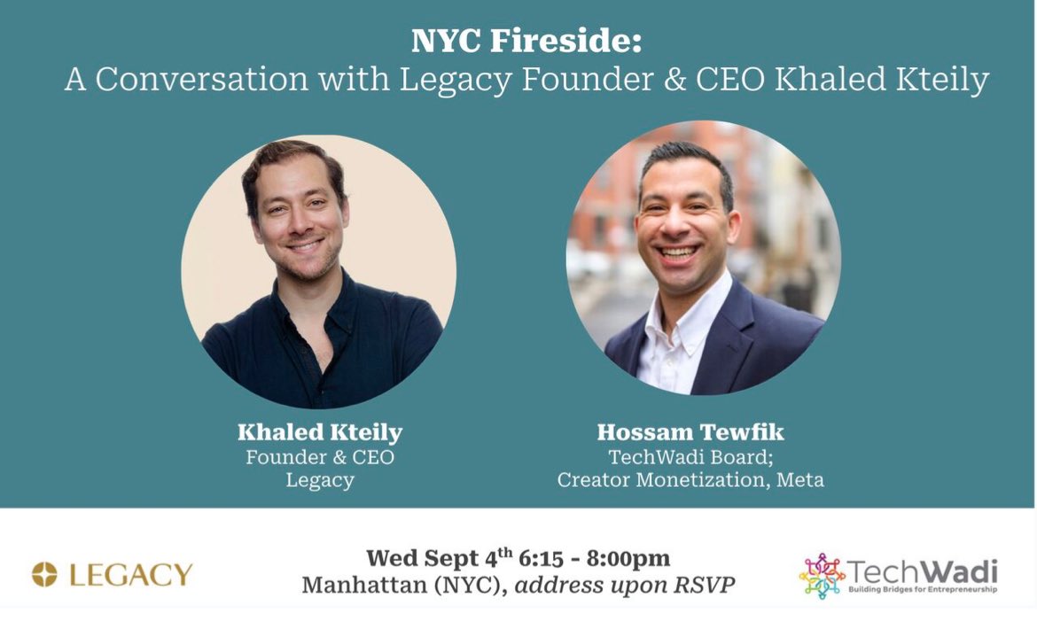 A fun NYC evening with <a href="/legacy/">Legacy</a> Founder &amp; CEO <a href="/kkteily/">Khaled Kteily</a> and <a href="/Tewfikha/">Hossam Tewfik</a>!