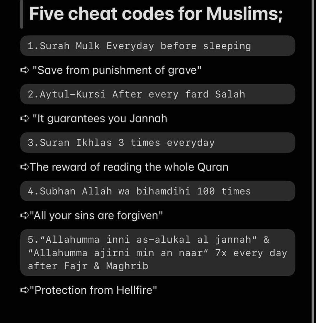 Five cheat codes for Muslims;