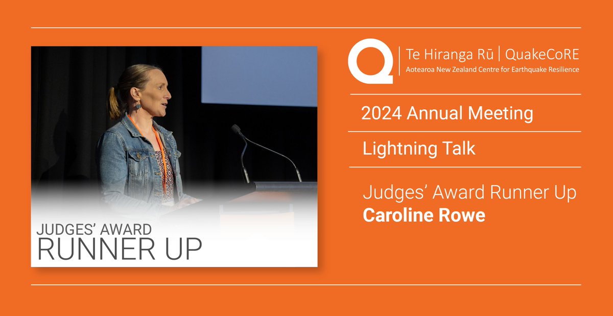 Te Hiranga Rū QuakeCoRE (@quakecore) on Twitter photo 🎉 Congratulations to Caroline Rowe (<a href="/otago/">University of Otago</a>), the QuakeCoRE 2024 Annual Meeting Lightning Talk Judges' Award Runner-Up!
#QCAM24 🎉 Congratulations to Caroline Rowe (<a href="/otago/">University of Otago</a>), the QuakeCoRE 2024 Annual Meeting Lightning Talk Judges' Award Runner-Up!
#QCAM24