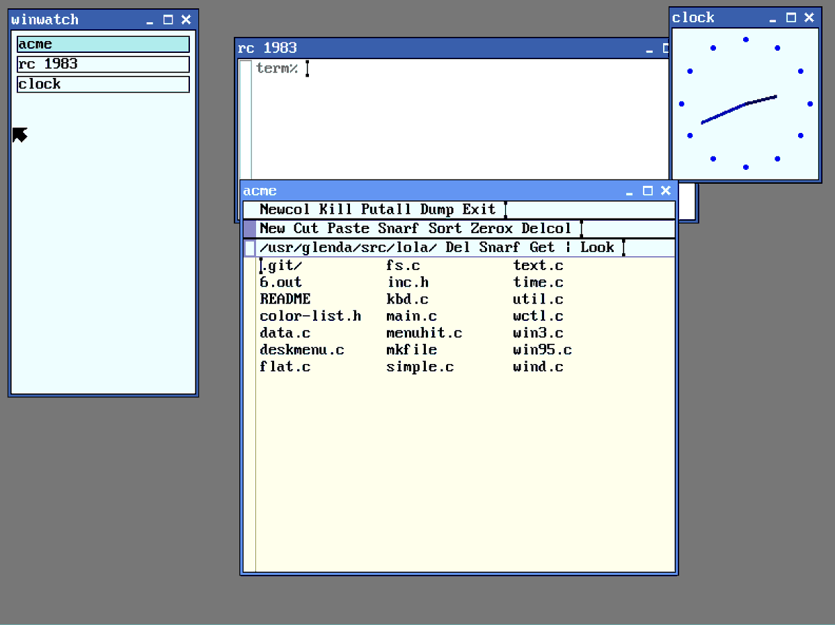 ludbald's tweet image. Found a windowing system for #9front/#plan9 called "Lola", I think i like it.
Sauce: shithub.us/aap/lola/HEAD/…