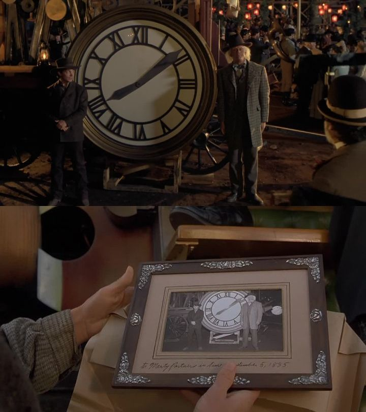 CineCalendar's tweet image. Sept 5th 1885 - Doc and Marty had their photo taken by the Hill Valley clock. 

📽️📅 Back to the Future Part III (1990) #BackToTheFuture