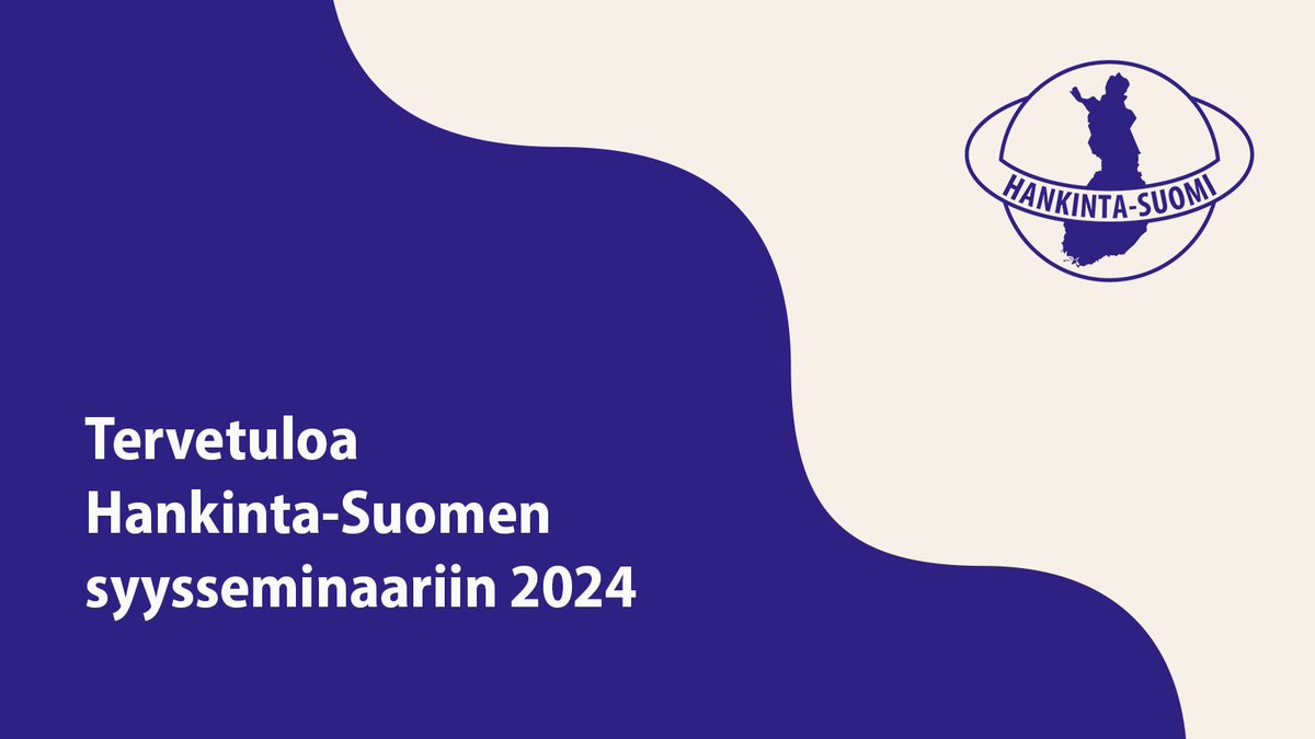 Tervetuloa keskustelemaan, verkostoitumaan, vaikuttamaan sekä kuulemaan kansallisen hankintayhteistyön päällimmäiset kuulumiset Hankinta-Suomen syysseminaariin 9.10.

🔹Lisätiedot ja ilmoittautuminen: vm.fi/tapahtumat/202….

#HankintaSuomi | #JulkisetHankinnat