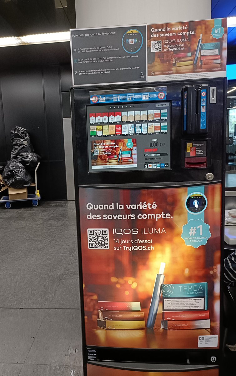 If you are in #Europe, you instantly notice the sheer number of ppl smoking around you. Saw this cigarette vending machine at the Geneva airport and couldn't help but think how powerful the #tobacco lobby must be to get away with this in a city with HQs of many #GlobalHealth org.
