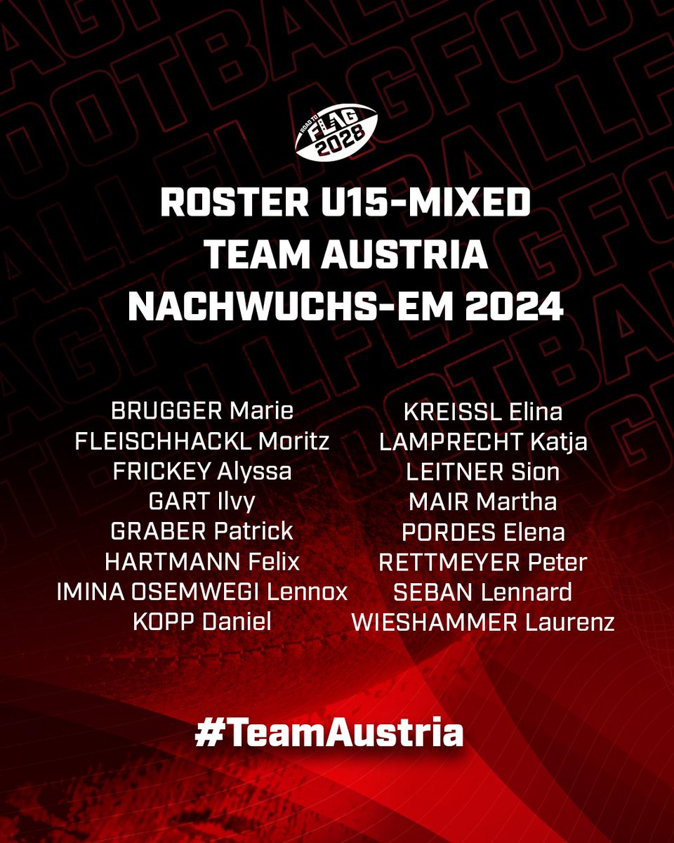 FootballAT's tweet photo. Wir präsentieren: Die Flag-Nationalteams für die Nachwuchs-EM im serbischen Belgrad 💪🇦🇹
Wir drücken die Daumen und wünschen allen AthletInnen sowie Coaches ein tolles Turnier von 6. bis 8. September 🙏
#RoadToFlag28 #RoadToLA28 #RoadToLA #TeamAustria #goAustria #Nationalteam https://t.co/MMGwarrV8T