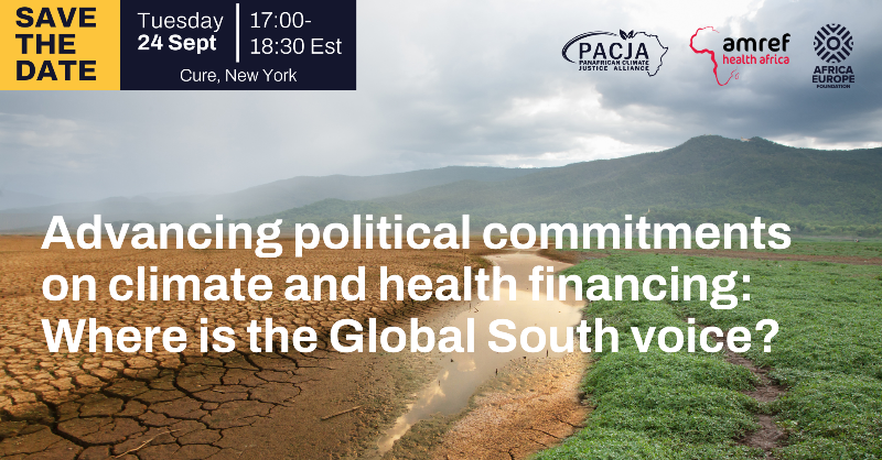 AfricaEuropeFdn's tweet photo. 🚨Join the High-Level Roundtable on Climate and health on the sidelines of #UNGA79 organized in partnership with @Amref_Worldwide &amp; @PACJA1.
🎙Discussions will cover financing gaps, tracking climate finance and bridging the gap between pledges &amp; action.
🔗https://t.co/QzdTqdq6K7