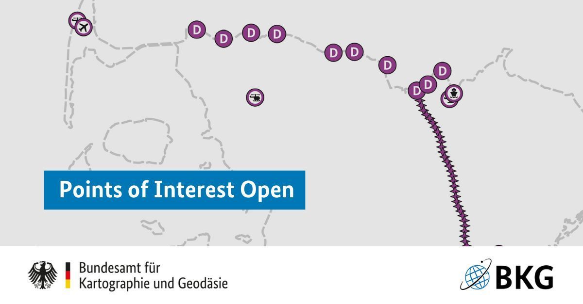 🤗 In unserem Datensatz Points of Interest Open (POI-Open) wurden folgende Themenbereiche aktualisiert:

Flughäfen
Grenzübergänge
Kilometrierung BAB
Haltestellen
Hubschrauberlandeplätze
Seehäfen
Traumazentren

Infos zum Produkt ➡️ buff.ly/4gaQ5Tz

#OpenData #Geodaten #POI