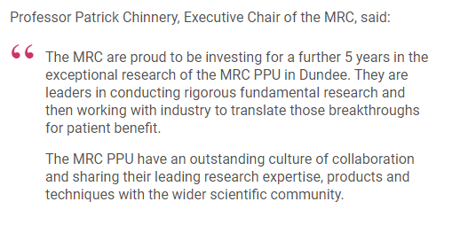 We’re delighted to announce a further £27.4m of funding over five years to support the <a href="/mrcppu/">MRC PPU</a> to continue ground-breaking research into the mechanisms of diseases like Parkinson's, and the development of new treatments.

More: orlo.uk/r4KNo