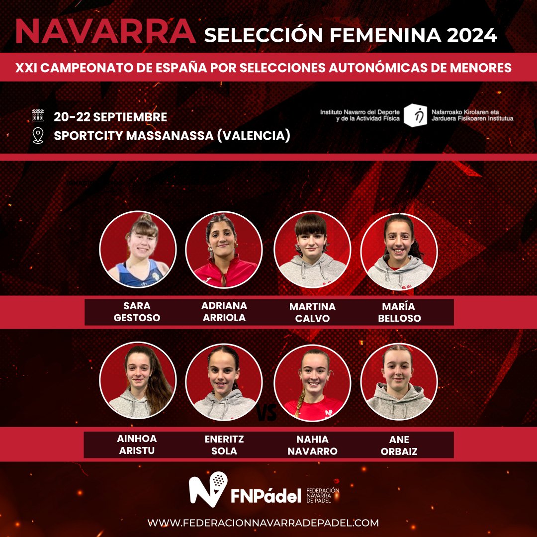 ¡𝗟𝗶𝘀𝘁𝗼𝘀/𝗮𝘀 𝗽𝗮𝗿𝗮 𝗹𝗮 𝗯𝗮𝘁𝗮𝗹𝗹𝗮! ⚔️
Convocatoria oficial de deportistas seleccionados/as para representar a Navarra en el 𝘟𝘟𝘐 𝘊𝘢𝘮𝘱𝘦𝘰𝘯𝘢𝘵𝘰 🇪🇸 𝘱𝘰𝘳 𝘚𝘦𝘭𝘦𝘤𝘤𝘪𝘰𝘯𝘦𝘴 𝘈𝘶𝘵𝘰𝘯𝘰́𝘮𝘪𝘤𝘢𝘴 𝘥𝘦 𝘔𝘦𝘯𝘰𝘳𝘦𝘴.
📍 Sportcity Massanassa (Valencia)