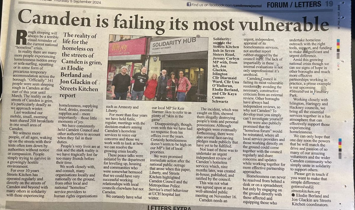Streets Kitchen (@streetskitchen) on Twitter photo 🚨There is a major crisis on the streets of #Camden
<a href="/CamdenCouncil/">Camden Council</a> is failing their most vulnerable.
Today, <a href="/NewJournal/">Camden New Journal</a> highlights some of our concerns... 🚨There is a major crisis on the streets of #Camden
<a href="/CamdenCouncil/">Camden Council</a> is failing their most vulnerable.
Today, <a href="/NewJournal/">Camden New Journal</a> highlights some of our concerns...