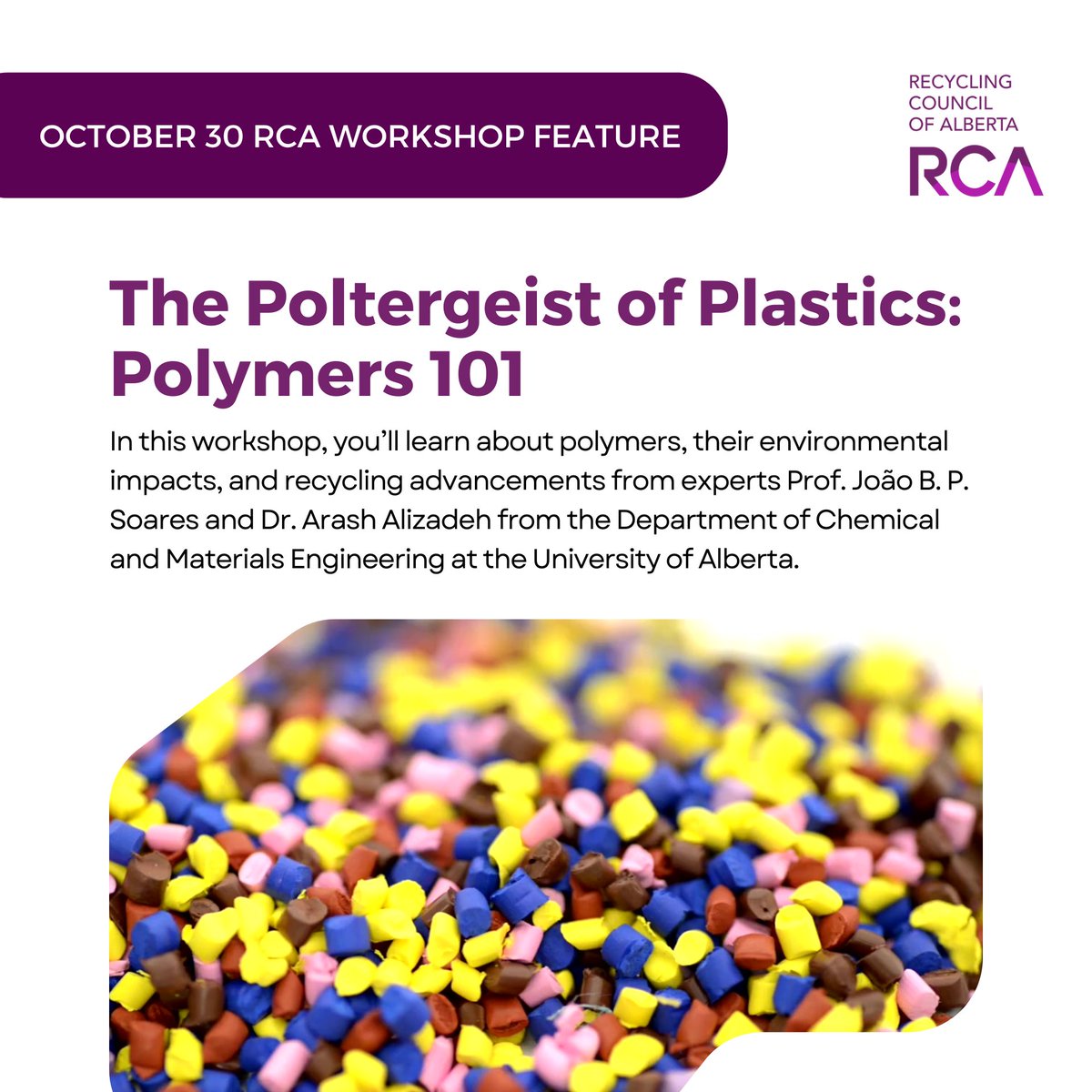 Recycling Council AB (@3rsab) on Twitter photo New this year, we’re offering a variety of pre-conference workshops on October 30th at the Fairmont Banff Springs!
⭐ Featured Workshop: The Poltergeist of Plastics – Polymers 101
🔗 Register Here: conference.recycle.ab.ca/register/
🤝This workshop is sponsored by: <a href="/AlbertaPlastics/">Alberta Plastics Recycling Association</a> New this year, we’re offering a variety of pre-conference workshops on October 30th at the Fairmont Banff Springs!
⭐ Featured Workshop: The Poltergeist of Plastics – Polymers 101
🔗 Register Here: conference.recycle.ab.ca/register/
🤝This workshop is sponsored by: <a href="/AlbertaPlastics/">Alberta Plastics Recycling Association</a>