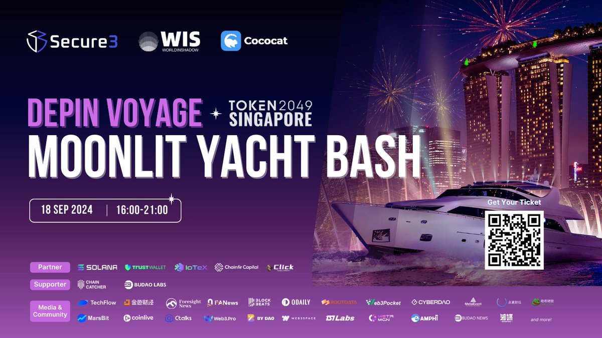 secure3io's tweet photo. 🚢 Ready to set sail for #TOKEN2049?
Join #Secure3 for an exclusive Yacht Party on Sept 18th - Connect with #Web3 pioneers, forge new partnerships, and navigate towards secure open waters🌊
🎟️ Limited tickets – Don’t miss out: https://t.co/7uxhCgenUB https://t.co/hzs7XCqSwl