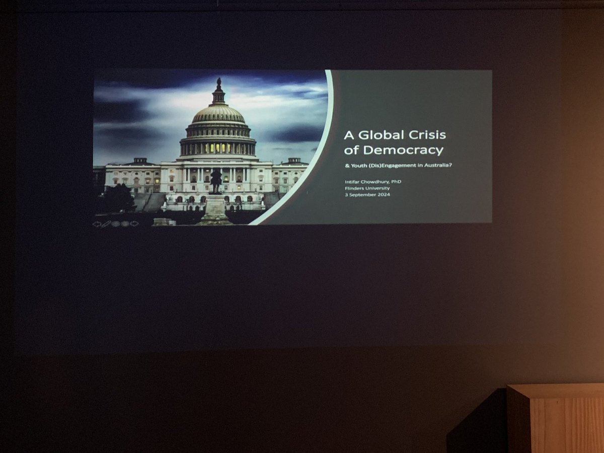 Intifar Chowdhury (@intifar2210) on Twitter photo Had a great time talking about the crisis of democracy and youth (dis)engement at the <a href="/AIIANational/">Australian Institute of International Affairs</a> SA diplomacy@bar event in Adelaide last Tuesday! What an engaged crowd 👏🏼
<a href="/FlindersUniNews/">Flinders University Newsroom</a> Had a great time talking about the crisis of democracy and youth (dis)engement at the <a href="/AIIANational/">Australian Institute of International Affairs</a> SA diplomacy@bar event in Adelaide last Tuesday! What an engaged crowd 👏🏼
<a href="/FlindersUniNews/">Flinders University Newsroom</a>