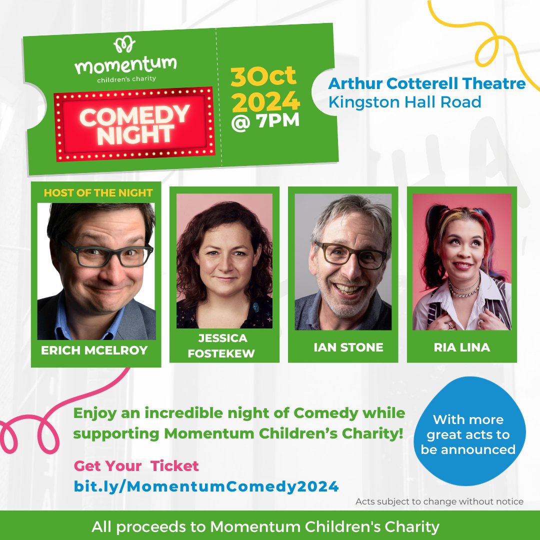 🎤 Only 4 Weeks Left! Get ready for a night of non-stop comedy featuring some of the funniest names in the game, all in support of Momentum Children's Charity bit.ly/MomentumComedy…