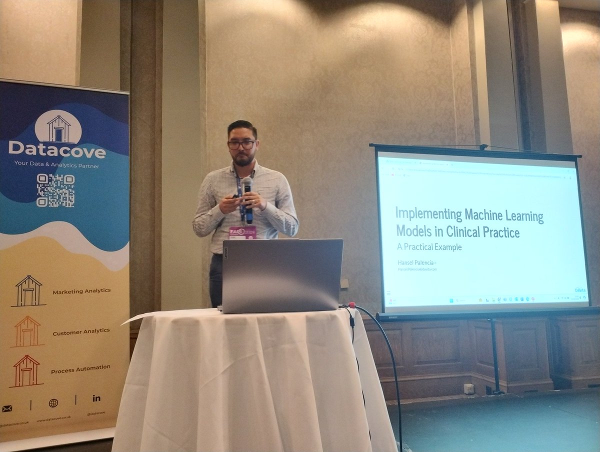 earlconf's tweet photo. Last, but certainly not least , we have Hansel from @DaVita talking about #MachineLearning in clinical practice #EARLConf #rstats https://t.co/Rud7E8SdAj