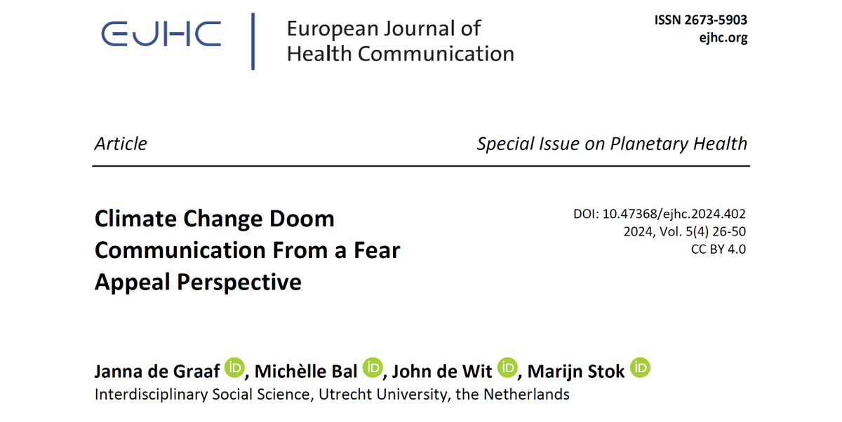 The 2nd article of the Special Issue on Planetary Health examines the impact of high-threat compared to low-threat communication on responses aimed at addressing #ClimateChange.

Read the #OpenAccess study by de Graaf et al. here ➡️ doi.org/10.47368/ejhc.…