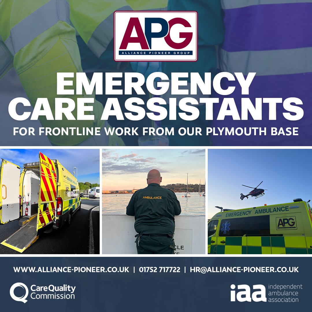 Alliance Pioneer Group (@alliancepguk) on Twitter photo π¨ We're recruiting for Emergency Care Assistants to join our expanding team here at #TeamAPG!
Please contact 01752-717722 or hr@alliance-pioneer.co.uk to apply or discuss the position. Applications can also be sent through out website: alliance-pioneer.co.uk/join-the-team/ π¨ We're recruiting for Emergency Care Assistants to join our expanding team here at #TeamAPG!
Please contact 01752-717722 or hr@alliance-pioneer.co.uk to apply or discuss the position. Applications can also be sent through out website: alliance-pioneer.co.uk/join-the-team/
