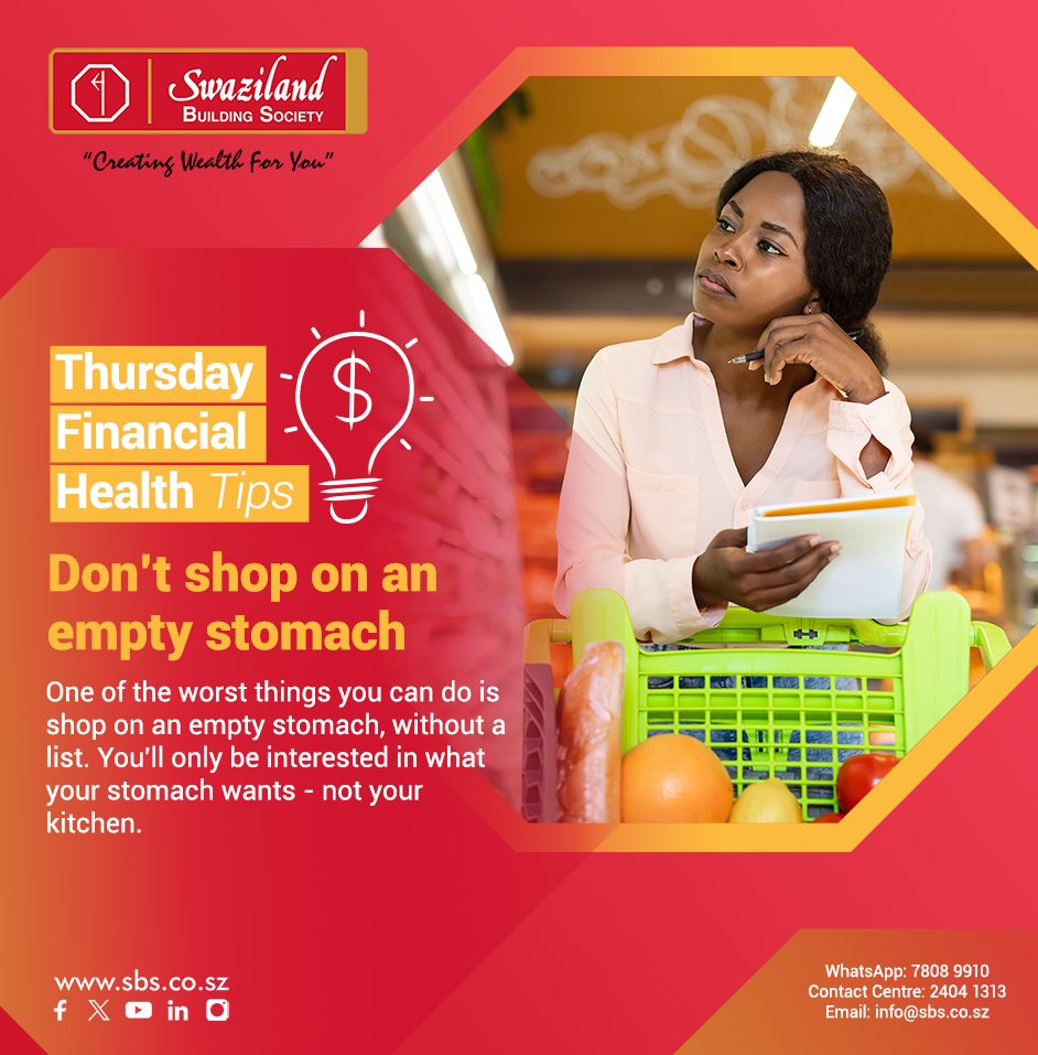 SBSswaziland's tweet image. Thursday Financial Health Tips with SBS💸💰

#CreatingWealthForYou #SBSFinancialTips #SwazilandBuildingSociety #Eswatini