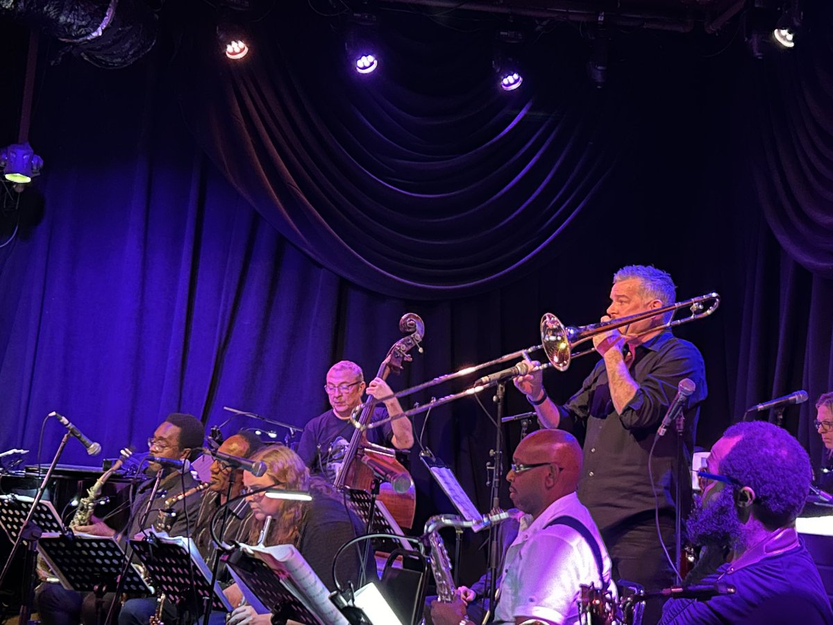 Wednesdays are <a href="/mingusbigband/">Mingus Big Band</a> nights <a href="/dromnyc/">DROM</a>. As with Gillespie’s United Nations Orchestra w/Arturo Sandoval, Jon Faddis, Claudio Roditi—an embarrassment of riches in this trumpet section: <a href="/peltjazz/">JPtheGriot</a> <a href="/alexsipiagin/">Alex Sipiagin</a> Ingrid Jensen. Trombonist <a href="/joefiedlermusic/">Joe Fiedler</a> “Dizzy Profile” feature
