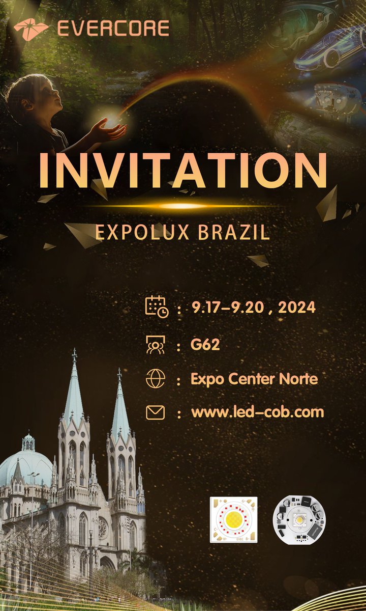 📢 In golden autumn September, we will participate in the following exhibitions.

EXPOLUX BRAZIL

📅 Date:9.17-9.20，2024

📌 Booth:G62

📍 Location:Expo Center Norte

For more details, please visit our website:led-cob.com 🌝