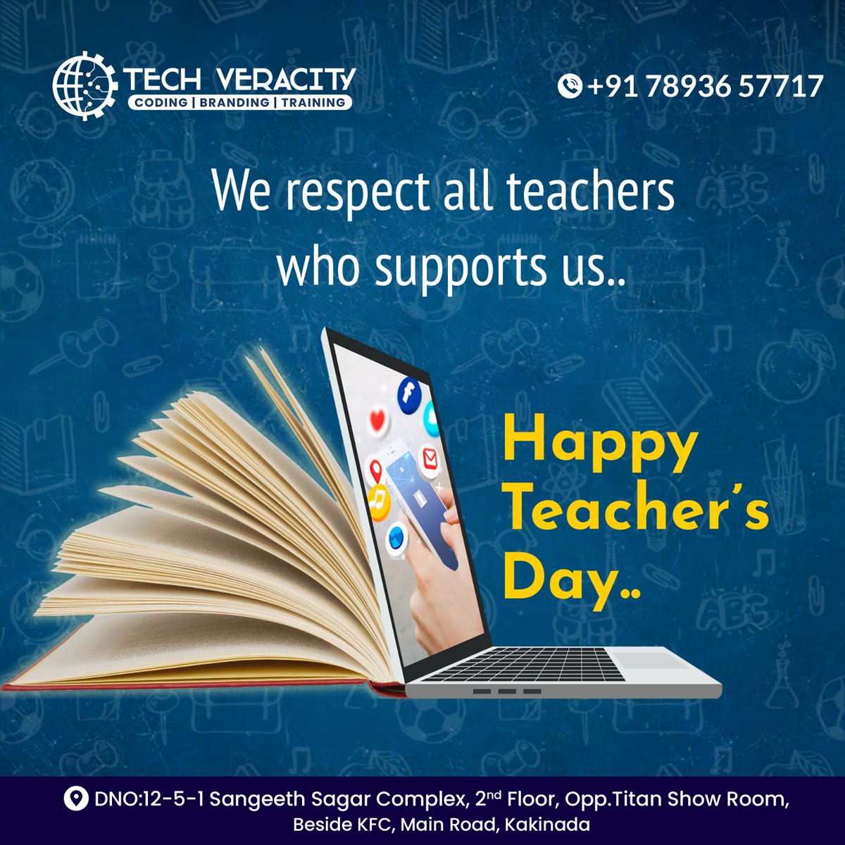tech_veracity's tweet image. Happy Teachers&apos; Day from Tech Veracity Software Training Institute! 🌟 Your guidance fuels our success, thank you for your unwavering support. 💻📚
.
#teachersday #2024teachersday #techveracity #softwaretrainingcompany #softwaretraininginstitute #digitalmarketing #kakinada