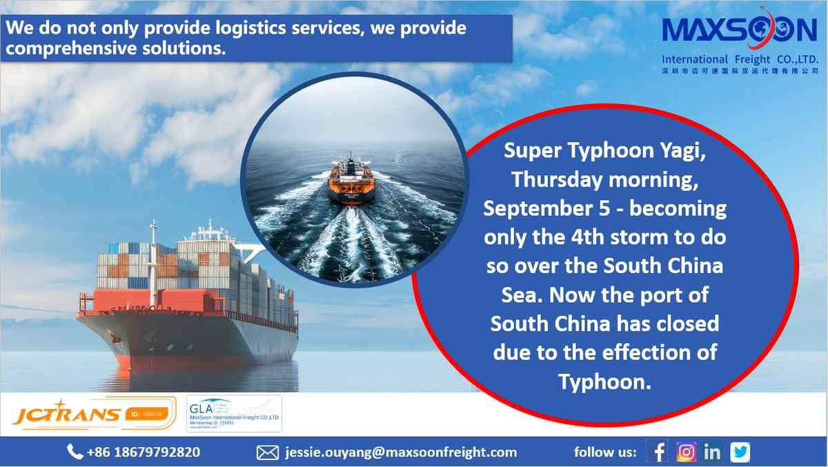 The ports in the South of China has close due to effect of Typhoon Yagi.