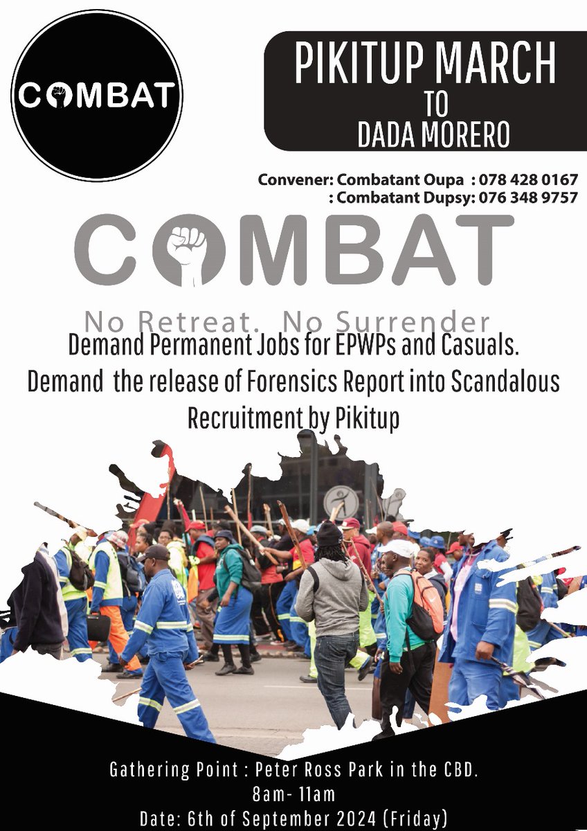 Enos Maake Official (@enosmaakeorig) on Twitter photo Protest Protest and Protest....#Abalaleli.
We call all the EPWPs and Casuals under Pikitup to attend and fight for permanent jobs. #PikitupMarch
#NoRetreatNoSurrender. <a href="/AlexFMRadio891/">Alex FM Radio 891</a> <a href="/eNCA/">eNCA</a> <a href="/POWER987News/">POWER987News</a> <a href="/Newzroom405/">Newzroom Afrika</a> <a href="/SABCNews/">SABC News</a>. Protest Protest and Protest....#Abalaleli.
We call all the EPWPs and Casuals under Pikitup to attend and fight for permanent jobs. #PikitupMarch
#NoRetreatNoSurrender. <a href="/AlexFMRadio891/">Alex FM Radio 891</a> <a href="/eNCA/">eNCA</a> <a href="/POWER987News/">POWER987News</a> <a href="/Newzroom405/">Newzroom Afrika</a> <a href="/SABCNews/">SABC News</a>.