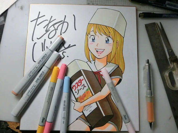 サイン色紙制作中。 