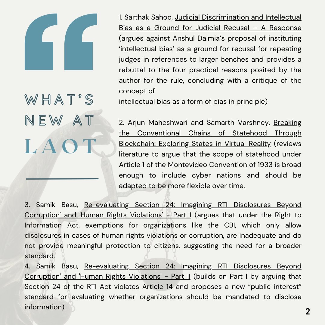 LAOT_Blog's tweet image. Presenting Part 1 of the 'Lately in Public Law' July Edition!

LAOT delivers its newsletter to subscribers via mail and website. It features academic articles, blog posts, podcasts, and monthly opportunities.

#LAOT #publiclaw #legalupdates #newsletter #julyroundup