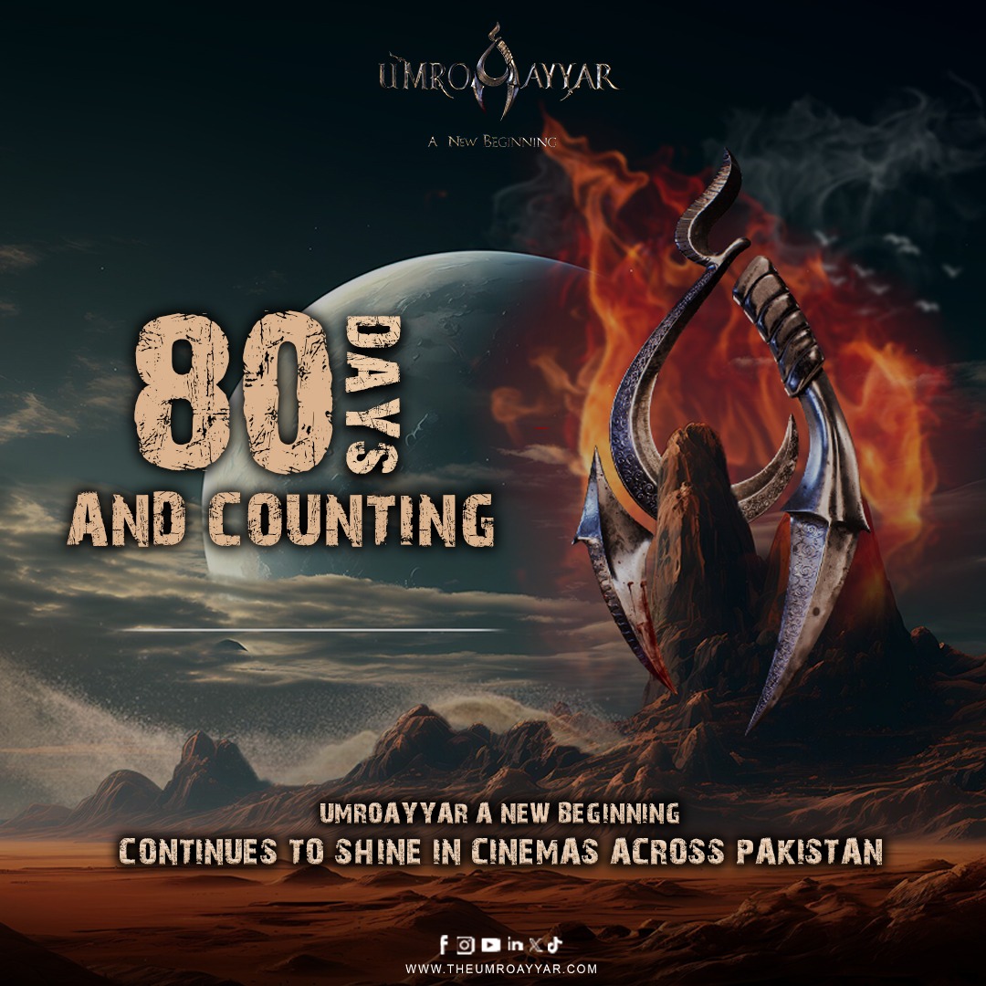 80 Days of Cinematic Brilliance Across Pakistan! UmroAyyar: A New Beginning continues to shine on the big screen. 

Don’t miss your chance to watch it! 

#UmroAyyarANewBeginning #80DaysInCinemas #AcrossPakistan