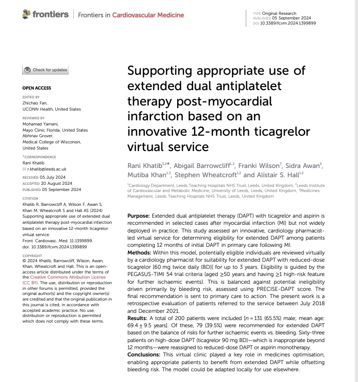 👆 4/4
Very proud of the hard work of our Innovative CaReMe Meds Opt team at the <a href="/cardiorespLTHT/">Cardio-Respiratory - LTHT</a>. Well done to <a href="/abi_hell/">Abi Barrowcliff</a> for her support with this paper &amp; the delivery of this service. 
We continue to innovate &amp; improve better implementation of cardiology evidence based medicine