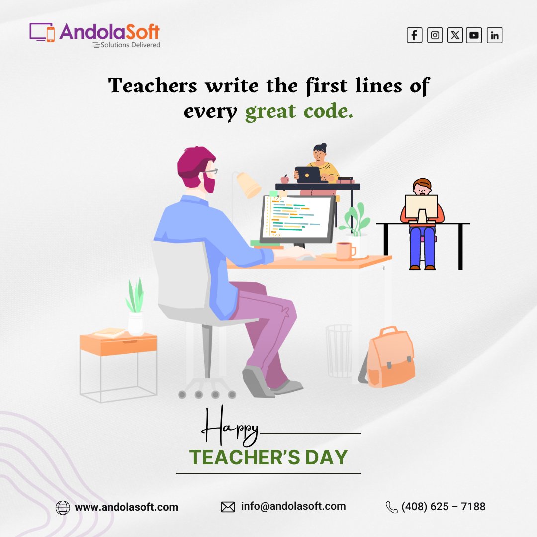 Andolasoft's tweet image. Every great coder started with a great teacher! Happy Teacher's Day from Andolasoft!
#teachersday #codingheroes #Andolasoft #happyteachersday