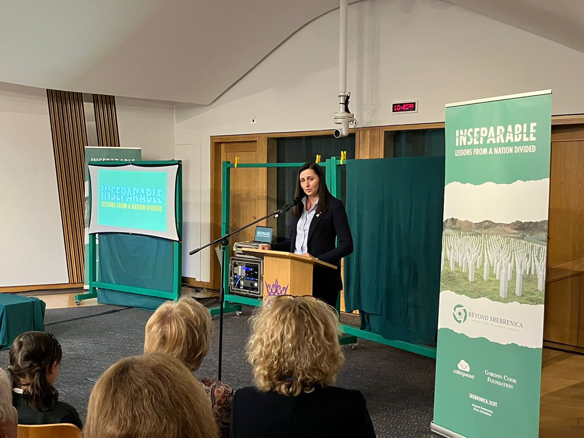 PFOKane's tweet photo. An honour to sponsor the @BeyondSreb event at @ScotParl last night, where we watched #Inseperable play & heard the powerful testimonies of survivors of the Bosnian genocide.
This learning in schools across Scotland is invaluable & it’s important to see it in Parliament https://t.co/Km5azuL7uf