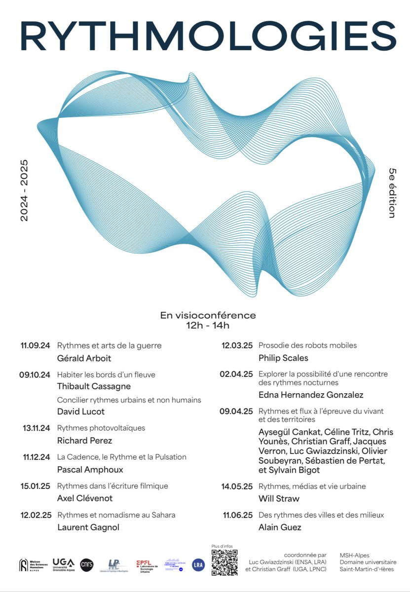 Le séminaire mensuel #rythmologies redémarre le 11 octobre à 12h00.
⁦<a href="/ENSATlse/">ENSA Toulouse</a>⁩