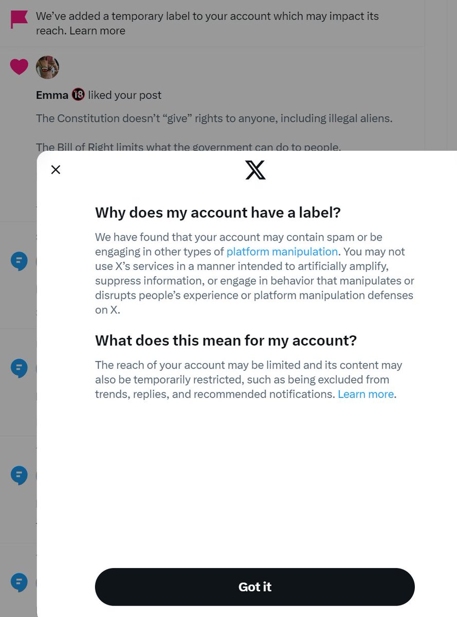 So because I primarily use this account to reply to politicians who are being dumbasses, and tell them that they are dumbasses, my account gets blacklisted.

How is this free speech, <a href="/elonmusk/">Elon Musk</a>?  What did I do, <a href="/Safety/">Safety</a>?  I proved I was a human.  Help <a href="/TheQuartering/">TheQuartering</a> <a href="/Timcast/">Tim Pool</a>