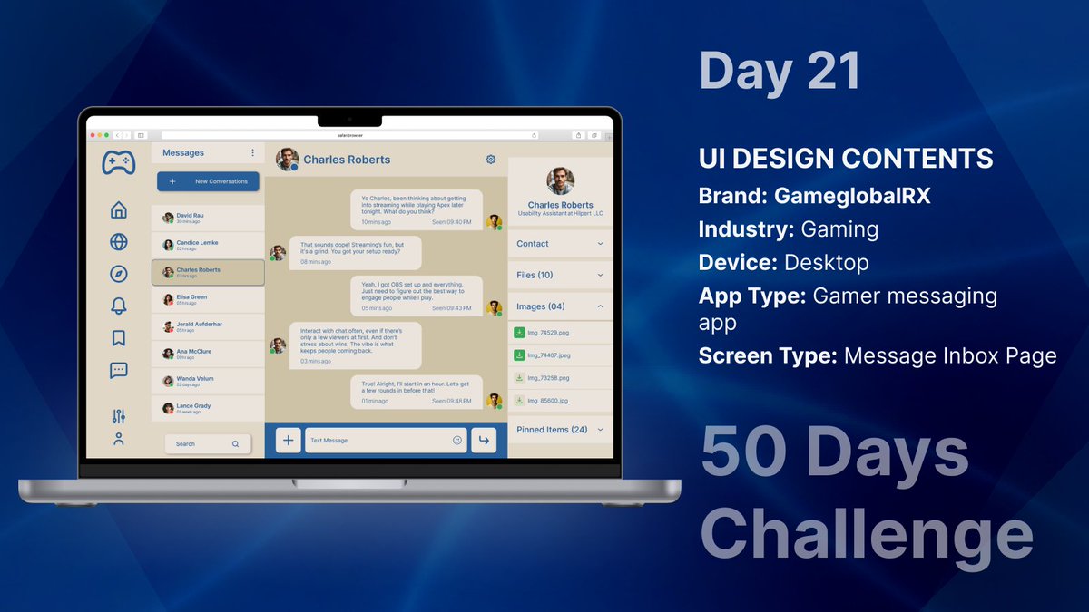 ashish1lexbaa's tweet image. Day 21 of my #50DaysUIChallenge! Designed a message inbox for a gamer messaging app. Learning new approaches every day! 🎮💬#GameDesign #UIDesign #UXDesign #AppDesign #DesignJourney