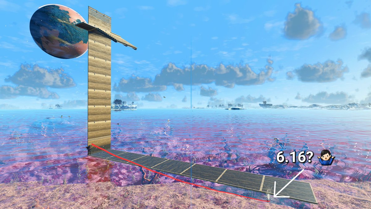 SebatioPSN's tweet image. For the #NoMansSky builders out there or anyone curious how far you can cast your fishing line, here's a pretty close representation. Forgive the slapped together lines 😅. Straight outwards is 6.16(ish) floor tiles out, below is exactly 8 high &amp;amp; 2.5 out. Casting cone in last pic