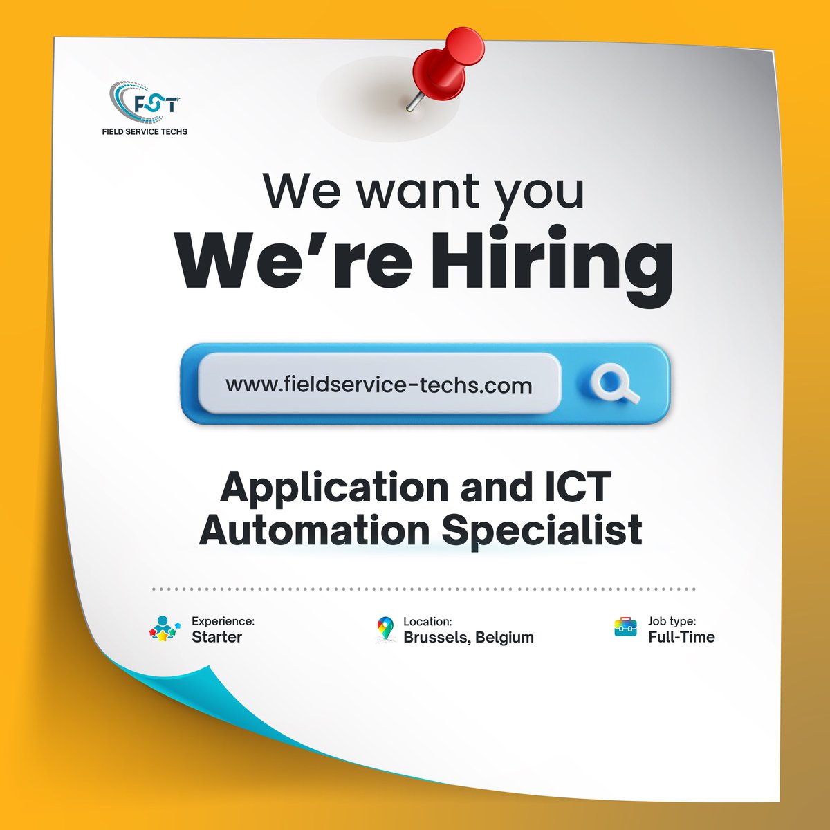 FS_Techs's tweet image. 🚀Join our team as an Application &amp;amp; ICT Automation Specialist in Brussels

Proficiency in Dutch, French &amp;amp; English required. Work with departments to streamline systems.

For more Details Signup and Apply now - fieldservice-techs.com/jobdetails/det…

#TechJobs #Automation #DigitalTransformation