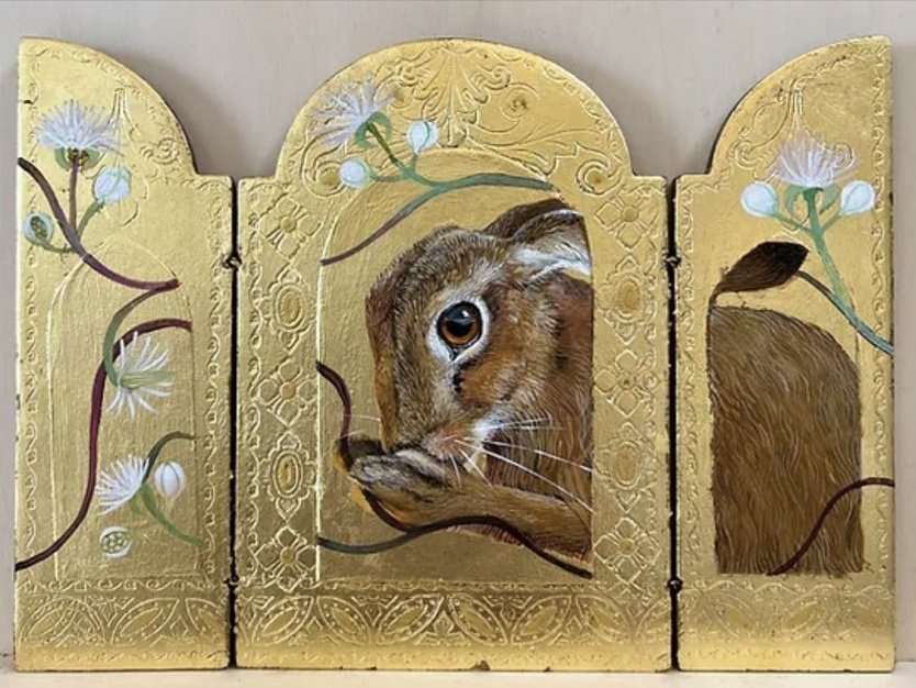 Liza Adamczewski (aka the Accidental Ecologist), contemporary fine artist living on a re-wilding farm in Wales who has created a series of 'Garden Icons'  - inspired by local wildlife #WomensArt
