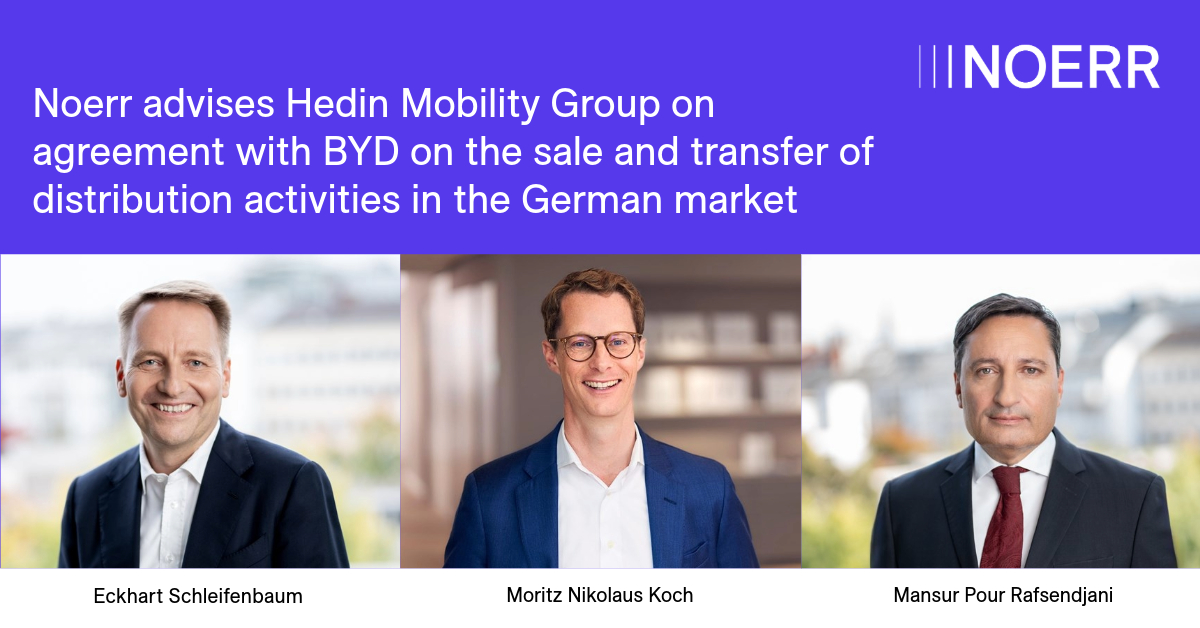 Noerr_Law's tweet photo. Noerr advised Swedish Hedin Mobility Group on the successful sale and transfer of the distribution activities of BYD vehicles and spare parts in the German market to BYD Automotive GmbH.

Read more: https://t.co/DSkrZokzDO 

#TeamNoerr #NoerrDigital https://t.co/OMAGFG2NAl