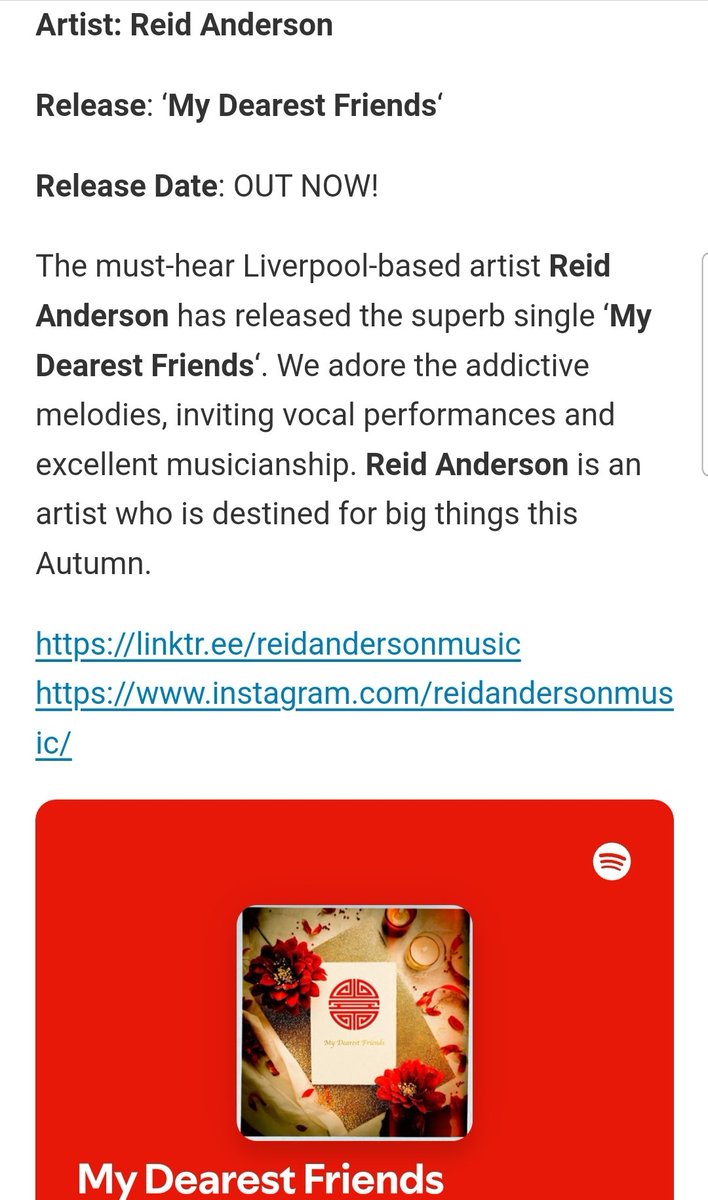 Reid Anderson (@reidandersonx) on Twitter photo Big thanks to <a href="/FVMusicBlog/">FVMusicBlog - Indie Music Blog</a> for the review of new single 'My Dearest Friends'... Big thanks to <a href="/FVMusicBlog/">FVMusicBlog - Indie Music Blog</a> for the review of new single 'My Dearest Friends'...